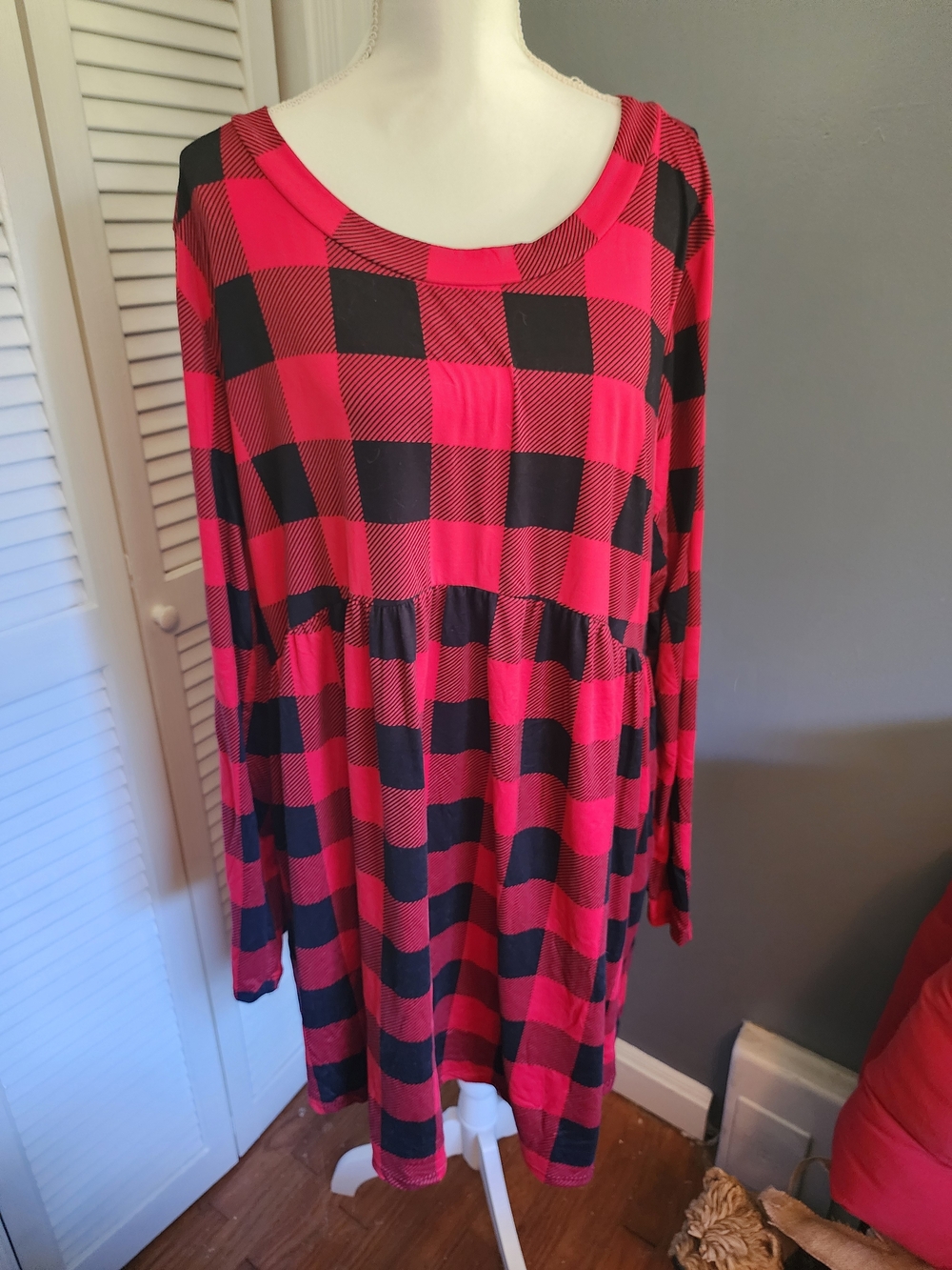 Honeyme Red and Black Buffalo Plaid Long Sleeve Dress Soft Buttery Material